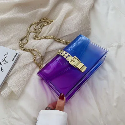 Purple blue Женская сумка, прозрачная гелевая сумка ярких цветов, сумка через плечо, сумка-мессенджер с цепочкой, Роскошная сумочка - Цвет: Purple blue