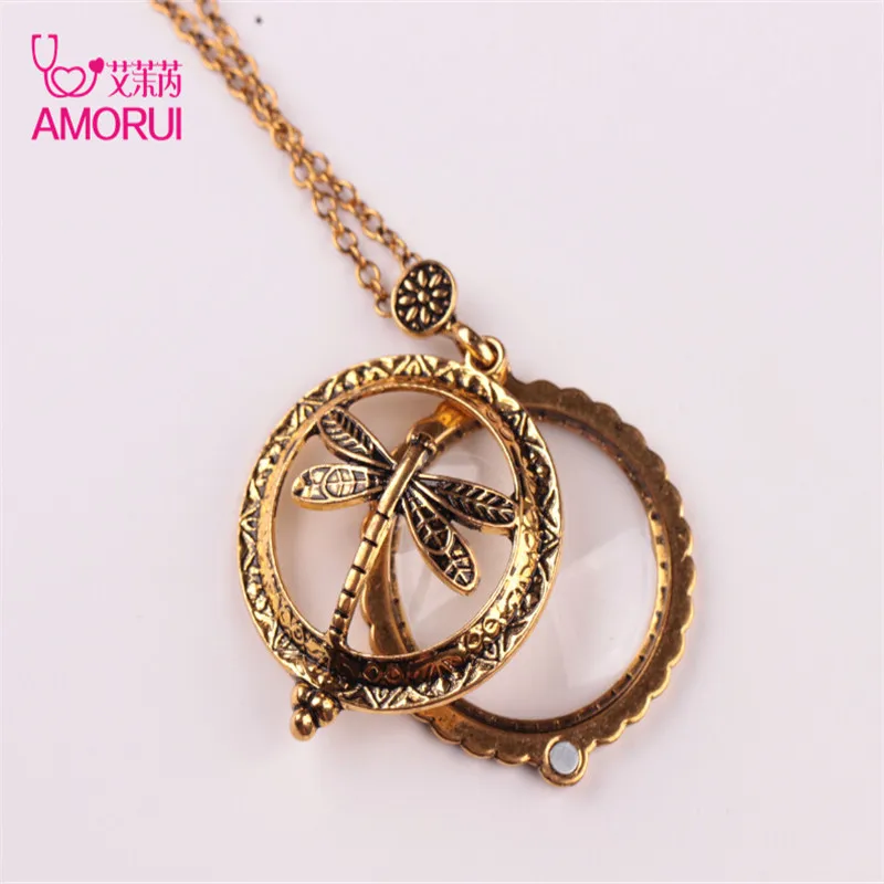 AMORUI в винтажном стиле виде стрекозы медальон кулон лупа Ожерелье для родителей