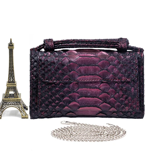 Snake Black Purple Крокодиловая женская сумка-мессенджер, натуральная кожа, ремешок на цепочке, повседневные вырезы, маленькая сумка через плечо, удобный кошелек, дамская сумочка - Цвет: Snake Black Purple