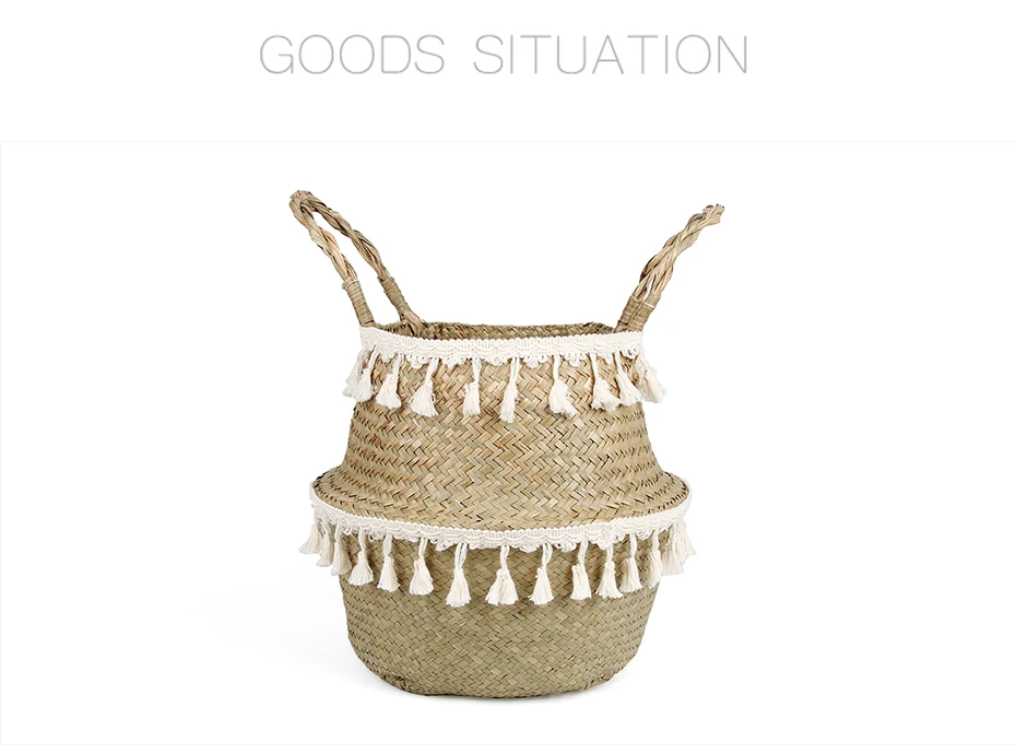 Seagrass Woven Storage Basket Plant Wicker Hanging Baskets Garden Flower Vase Potted Foldable Pot with Handle Storage Basket