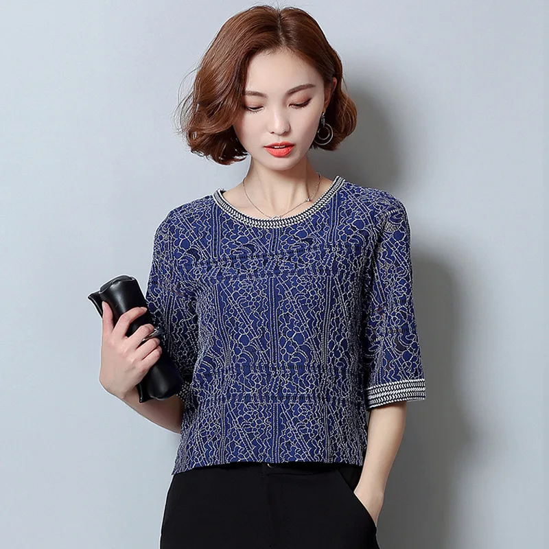 MLXSLKY кружевное Женская летняя футболка Весна и осень новые свободные женское с