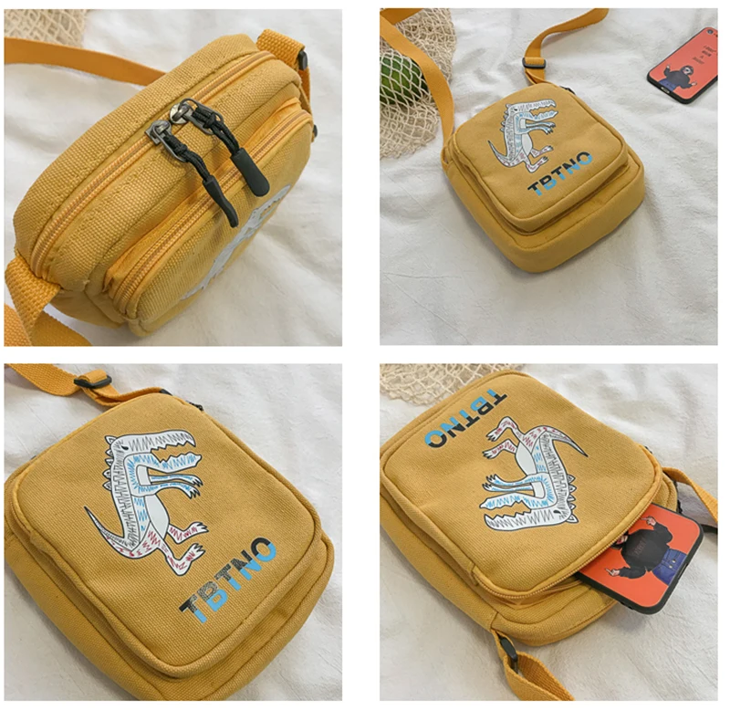 2019 New Original Design Ladies Canvas Shoulder Bag Cartoon Dinosaur Printing Handbags Fashion Wild Messenger Yellow Flay | Багаж и сумки