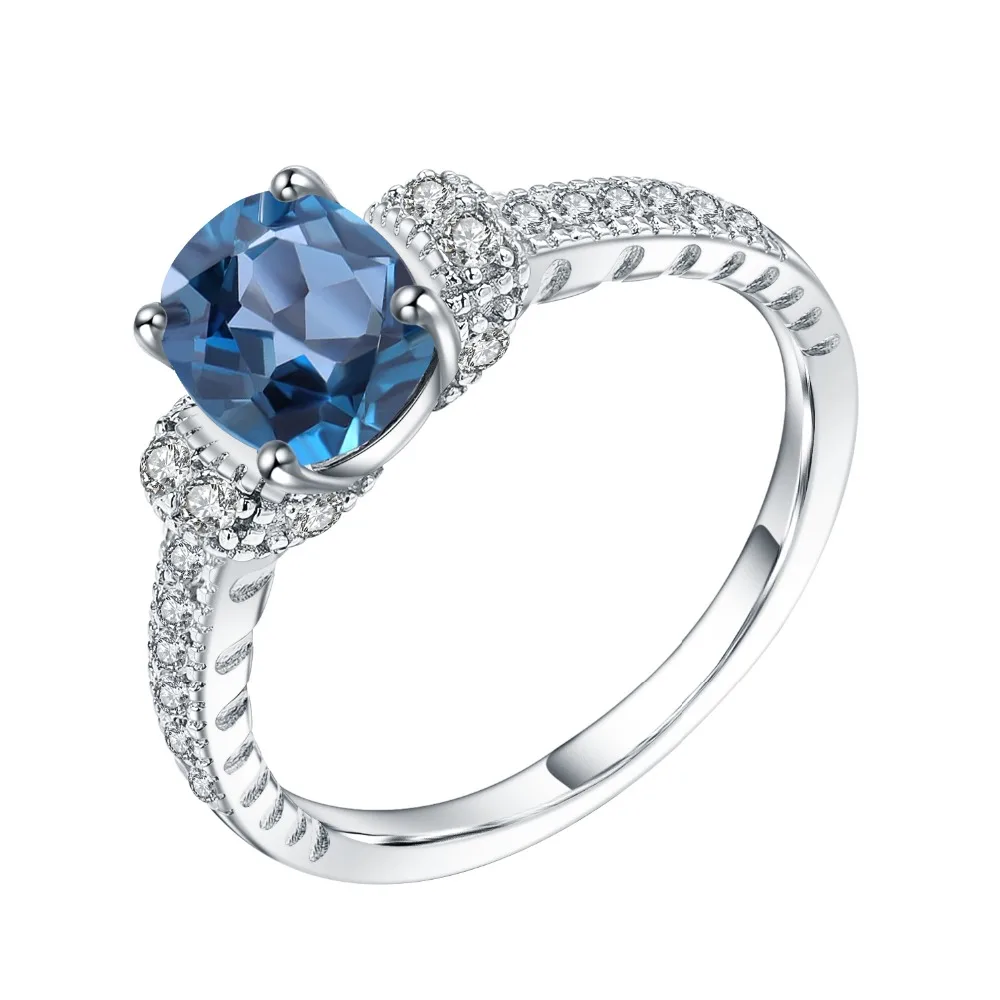 GEM'S BALLET 925 пробы серебряные кольца для женщин 1.57Ct натуральный Овальный Лондон Голубой топаз драгоценный камень кольцо хорошее ювелирное изделие
