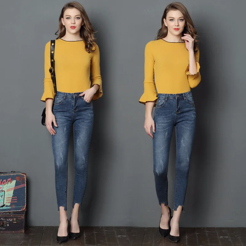 Рваные джинсы Для женщин Джинсы для женские Обувь девочек длиной до щиколотки