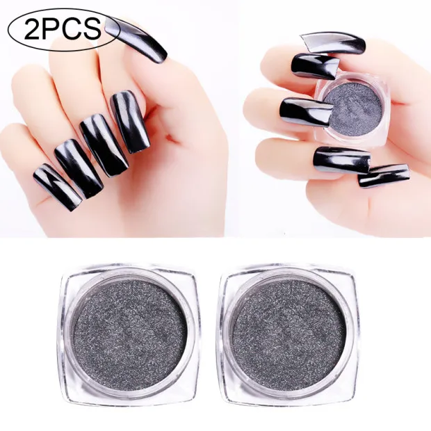 Black 2pcs Dmoley волшебный зеркальный черный блеск для ногтей пигмент порошок 1 г супер гладкий дизайн ногтей Блеск хром пыль маникюр, украшения для ногтей - Цвет: Black 2pcs