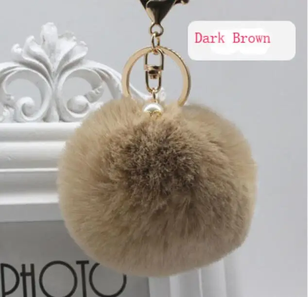 DARK BROWN Большая шаровая Сумочка с брелоком из искусственного жемчуга и кроличьего меха, плюшевое кольцо с помпоном из искусственного меха, узорная цепь, подвеска с помпонами - Цвет: DARK BROWN