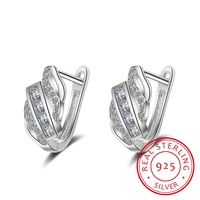 fashion 925 sterling silver stud earring geometric design micro pave zirconia earring for women pure silver jewelry oorbellen