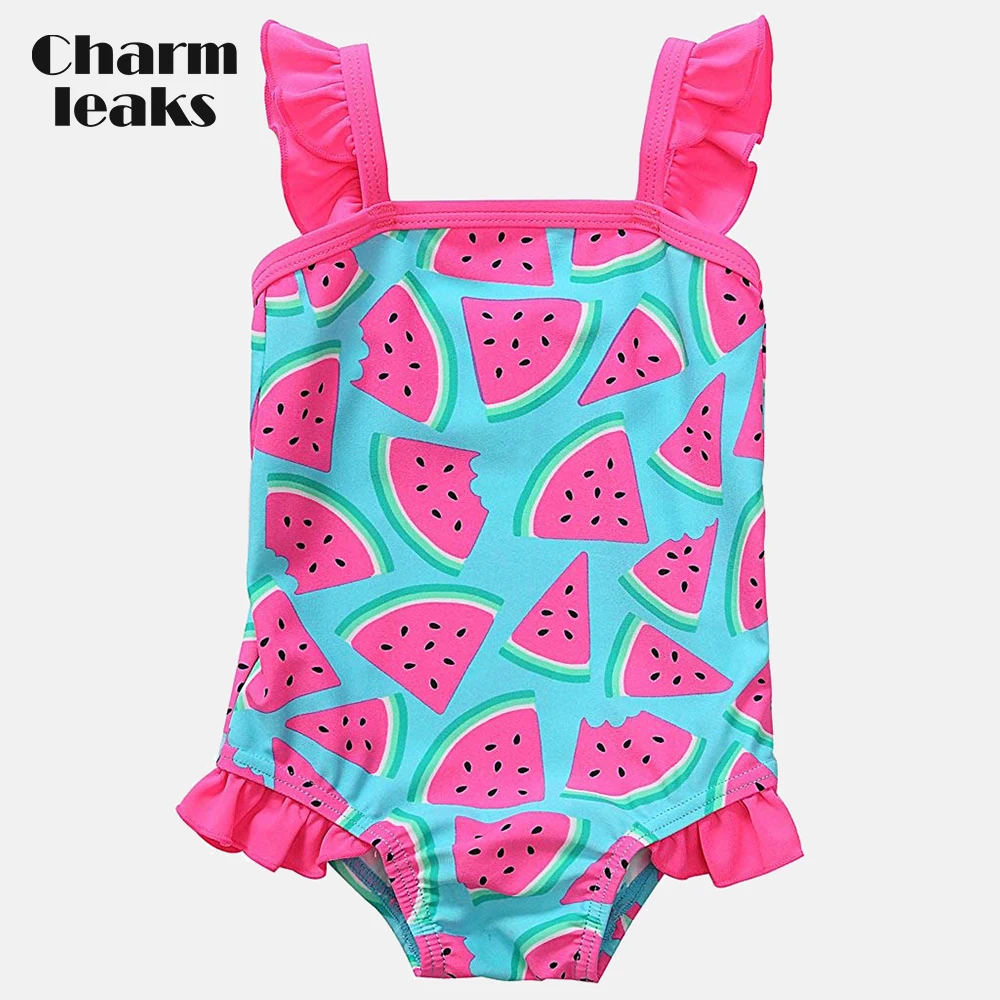 

Charmleaks Baby Girls' One Piece Swimsuits Watermelon Fruit Printed Swimwear Ruffle Kids Cute Bikini Beach Wear