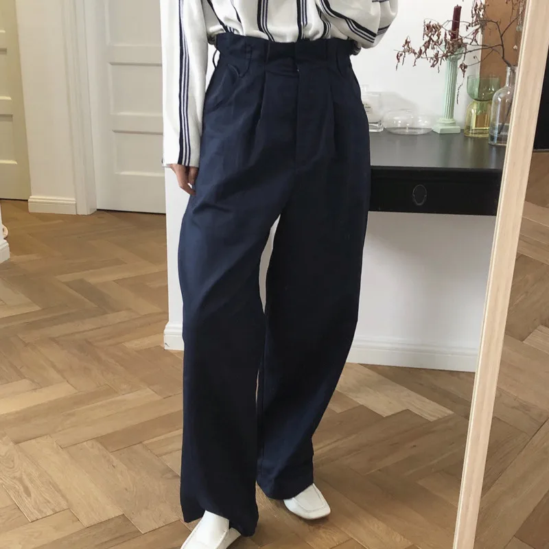 LANMREM льняные однотонные широкие брюки с высокой талией свободные повседневные