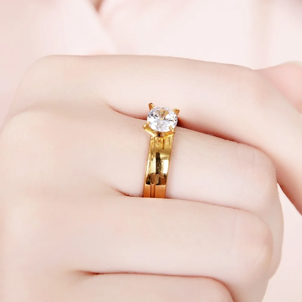 1 пара парных свадебных обручальных колец золотого цвета с кристаллами и