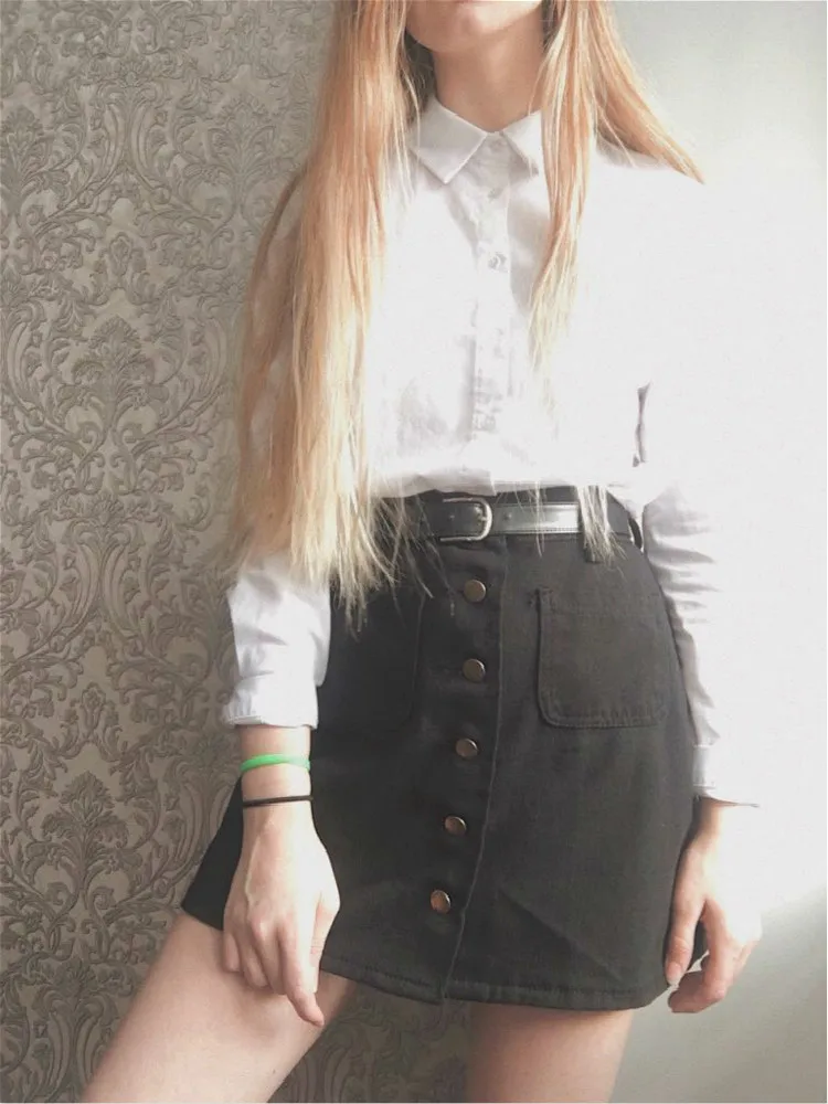 Юбка женская джинсовая трапециевидная пикантная короткая однобортная уличная