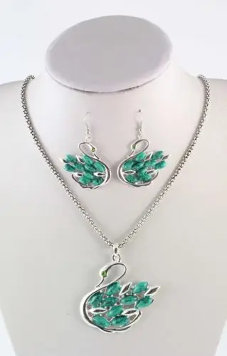 (Min order $10 Mix Order)Details about New Fashion 4 Colors Crystal Resin Swan Silver Plated Necklace Earrings Set | Украшения и
