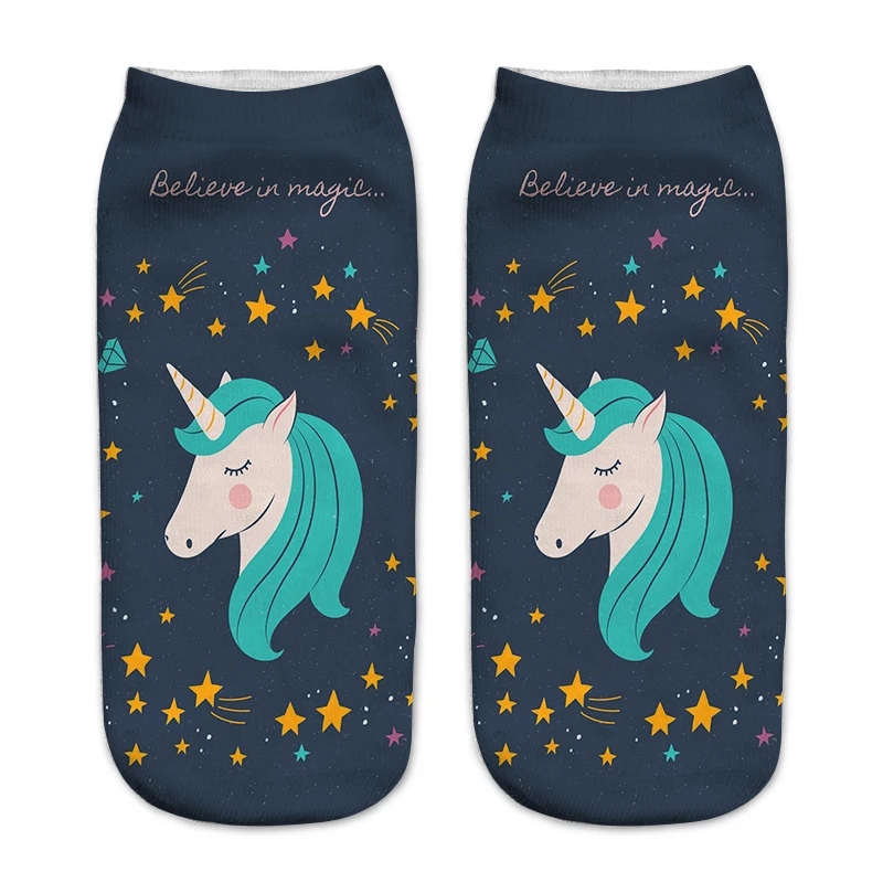Носки с единорогами новые удобные женские прочные носки из полиэстера 3D принтом