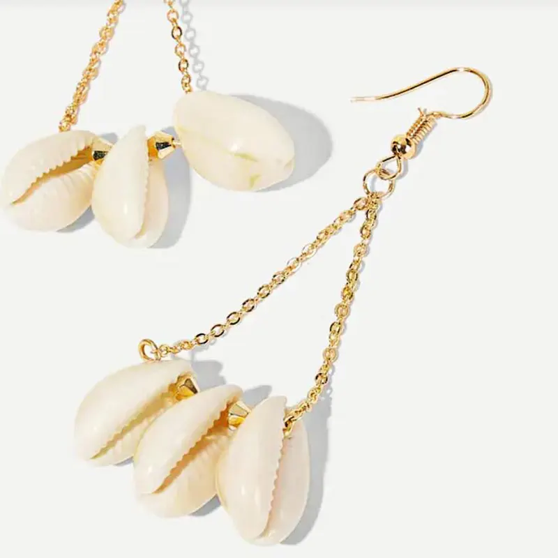 KOMi Bohemian Natural Cowrie Shell Pendant Tassel Drop Statement Earrings Sea Beach Jewelry for Women Gift Brincos