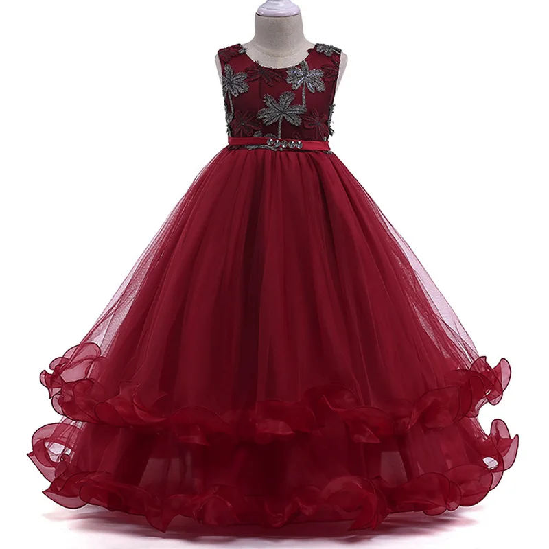 4-15Yrs Baby Girls Lace Wedding Flower Dress Elegant Sleeveless Pageant Long Kids Princess Clothes | Детская одежда и обувь