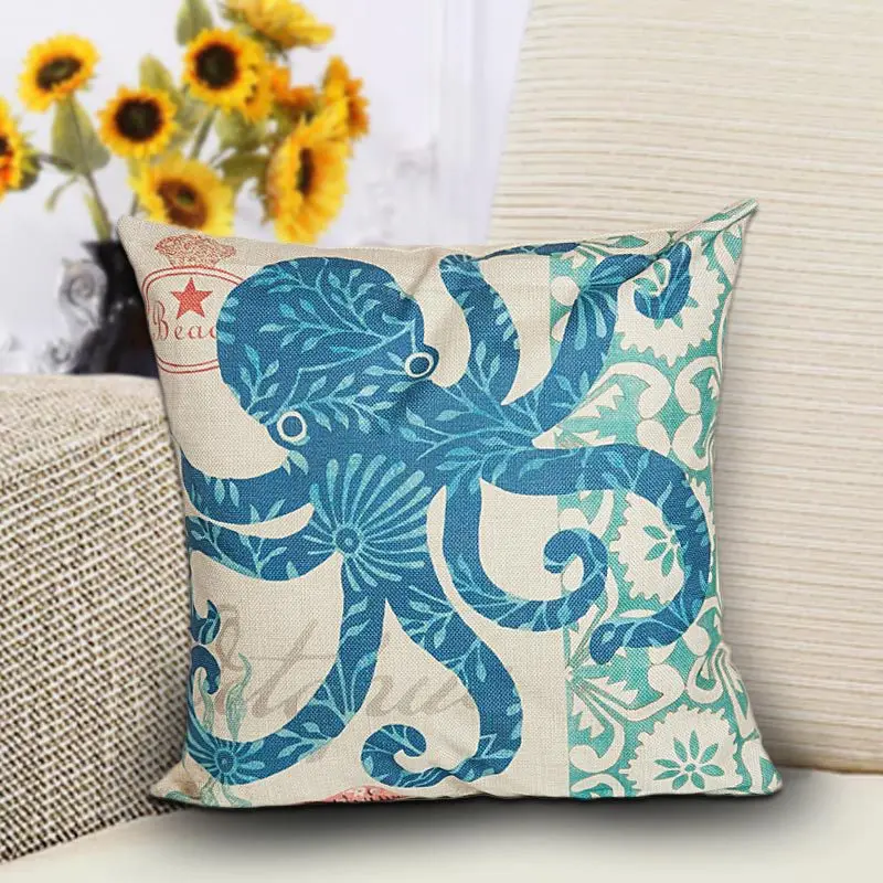 Средиземноморский Стиль морских животных Чехлы для подушек лен хлопок печатной