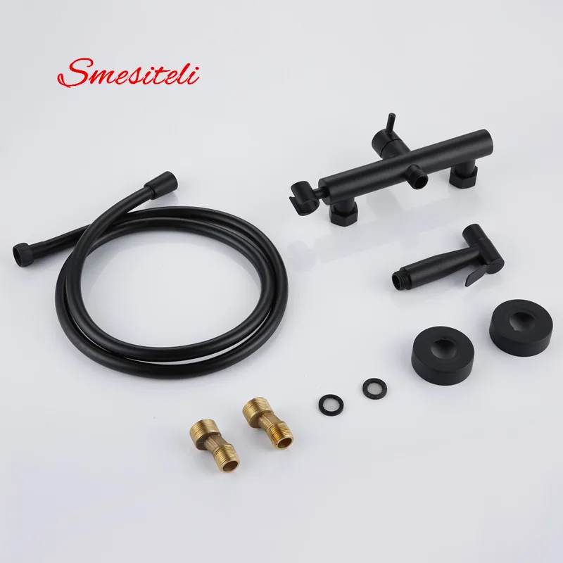 Matte Black Smesiteli латунь матовый черный Туалет портативный биде душ набор с горячая и холодная вода биде смеситель ручной биде - Цвет: Matte Black