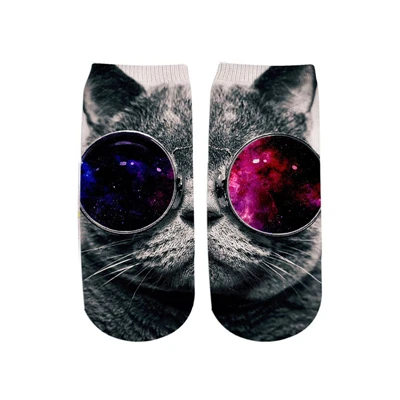 PLstar Cosmos новые 3D печатные животные Космический Кот поедающий пиццу милые хлопковые короткие носки для мужчин женщин harajuku корейский носок - Цвет: color as the picture