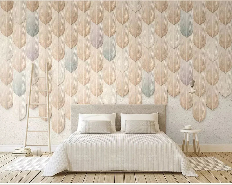 

8d Creative Color Relief Feather Wall paper Mural 3D Stereoscopic Wallpaper sticker paper For TV background Wall Murals Decor