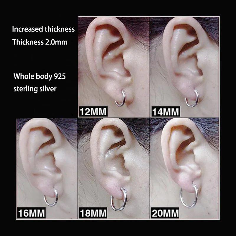 Смелые 925 пробы серебряные серьги-кольца для женщин и мужчин, толще, чем обычные круглые серьги-кольца, серьги-кольца, ювелирные изделия