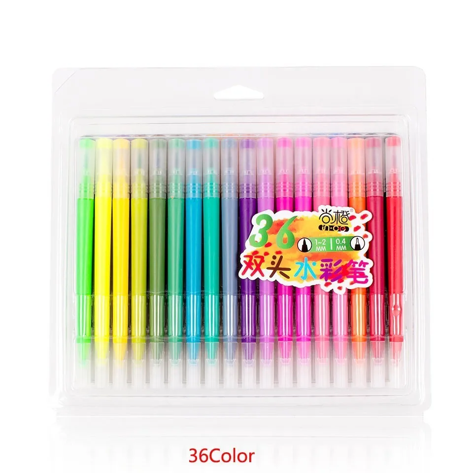 36 Colors 12/24/36/48/60/80/100 Цвета тонко пишущие рисования акварельные маркеры двойной наконечник кисть для бизнес планирования школьные принадлежности канцелярские товары - Цвет: 36 Colors