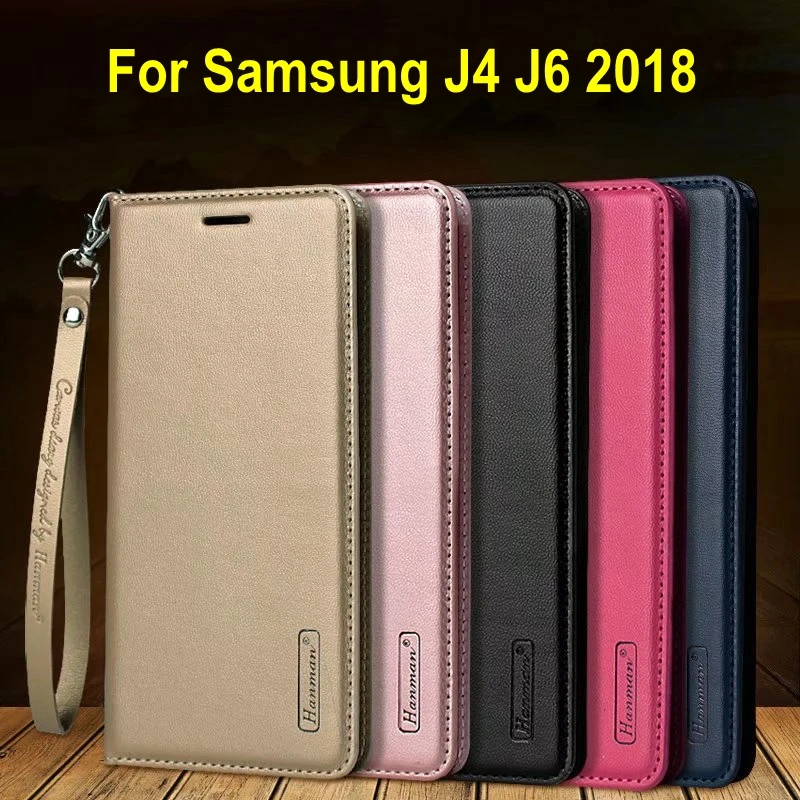 Роскошный чехол Hanman для Samsung Galaxy J4 2018 из натуральной кожи с подставкой для кошелька и крышкой-флипом + веревка.