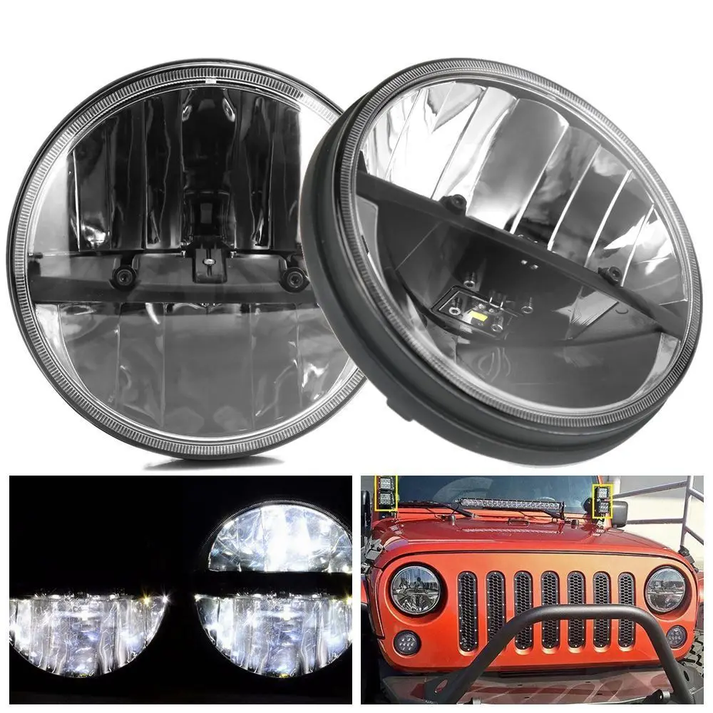 36w headlight chrome 7-дюймовый светодиодный галогенный фары " светодиодный налобный фонарь H4 Hi/low Автомобильная фара с угловым глазом для Jeep Puch Kenworth Nissan Suzuki Samurai - Цвет: 36w headlight chrome