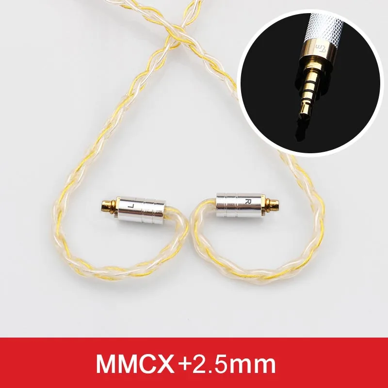 Лампа указателя 8 ядро Медь серебро смешанные кабель наушников MMCX/2Pin 0,75/0,78 мм разъем 3,5/2,5 сбалансированный для лампа указателя V80/V20 AS10 ZS10 BA10 - Цвет: MMCX 2.5mm Gold