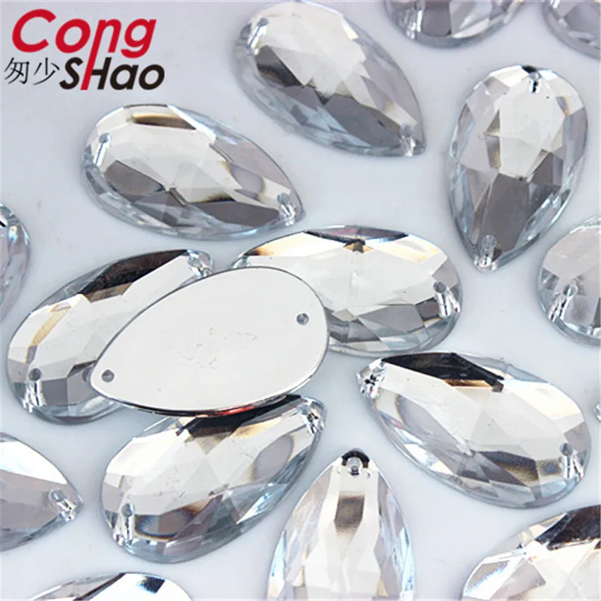 Cong shao 12*20/14*24/16*28 мм прозрачная капля груша камни Кристаллы акриловые стразы с плоским основанием Шитье 2 отверстия костюм "сделай сам" Кнопка CS603