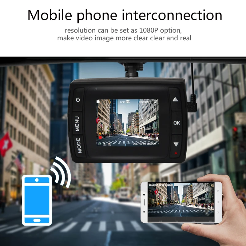 Junsun 1 5 &quotWifi Автомобильный видеорегистратор Камера HD 1080 P синхронный дисплей Dash Cam