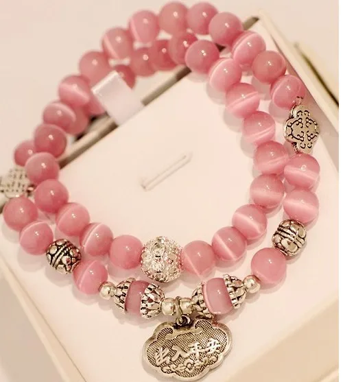 pink Новинка, браслет с опаловыми бусинами, модные женские браслеты с жемчугом, ручная работа, винтажное ювелирное изделие для женщин, 0190 - Окраска металла: pink