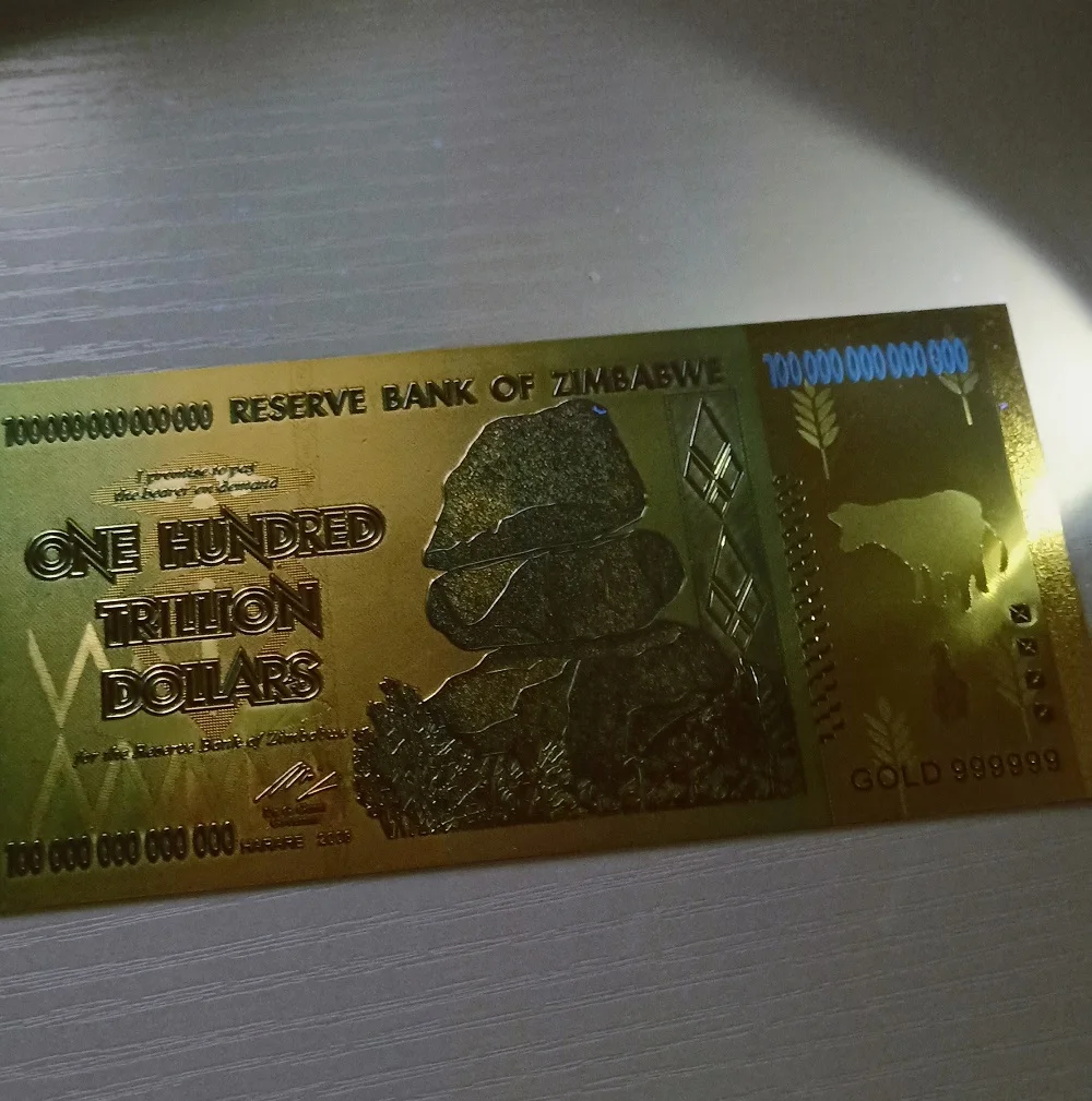 100 триллиона позолоченных банкнот в Зимбабве 1000 долларов шт. деревянной коробке