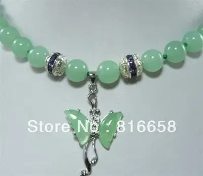 

Beautiful 8MM Green Jade +Green Jade Pendant Necklace 18"