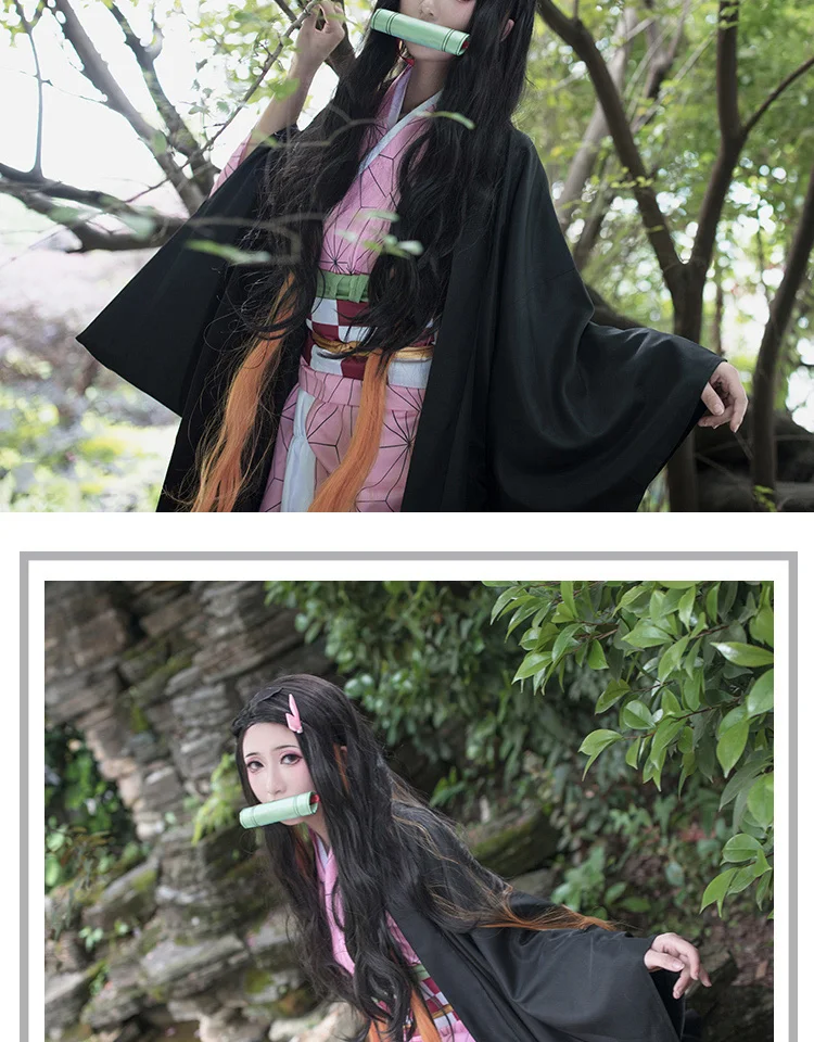 Аниме Demon Slayer Kamado Nezuko костюмы для косплея Kimetsu no Yaiba женское Розовое Кимоно костюмы на Хэллоуин для женщин парик на Хэллоуин