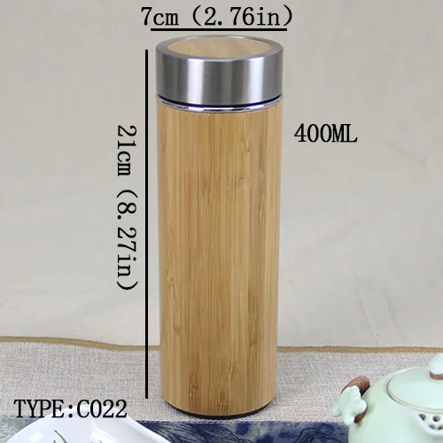 400ml 350 мл Термос из нержавеющей стали, бутылка для воды, кофейная кружка, вакуумная колба, прямая крышка, Бамбуковая креативная чашка для путешествий, подарок для автомобиля - Цвет: 400ml