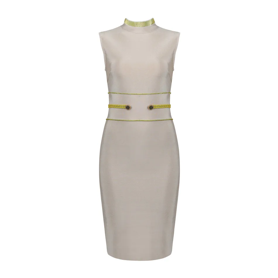 Hashupha Winter Women Bandage Bodycon Sexy Club Sleeveless Mini Dress Turtleneck Solid Elegant Evening Party Apricot Dresses | Женская