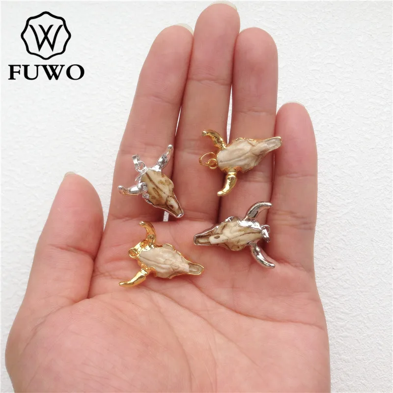 Кулон в виде черепа крупного рогатого быка FUWO 24к позолоченный из полимера стиле