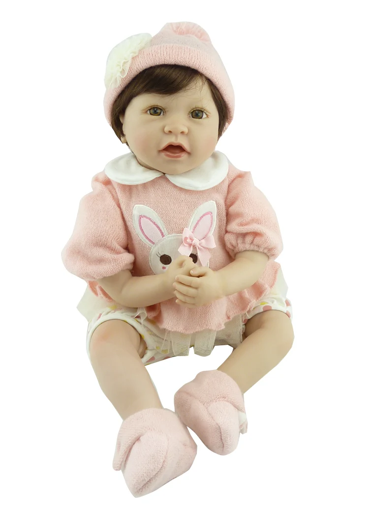 

With Pink Headband Reborn Baby Doll 22 Inch 55 cm Newborn Silicone Babies Girl Cloth Body Lifelike Dolls Toy Kids Birthday Gift
