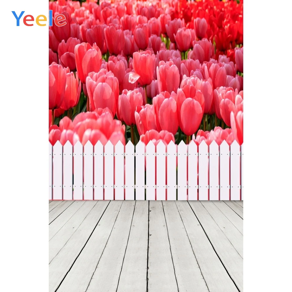 Виниловый Фотофон Yeele с красными цветами и забором для детского дня рождения