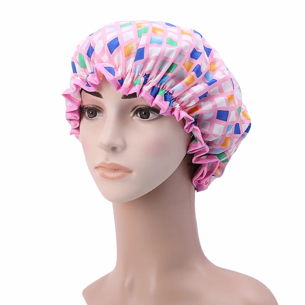 

New Hot Double Waterproof Layers Hair Cap Fashion Design Bathing Shower Caps for Women