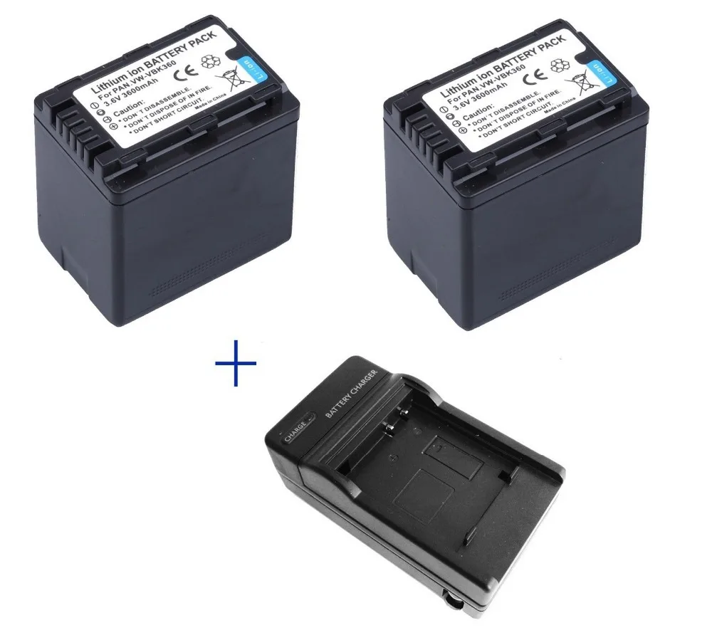 Wholesales 2* VW-VBK360 VBK360 Camera Batteries + 1* Charger For Panasonic SDR-H95 SDR-H85 for accessories | Электроника