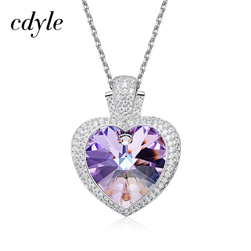 Purple Cdyle украшенное кристаллом ожерелье с подвеской женское ожерелье s фиолетовое синее в форме сердца со стразами Новинка - Окраска металла: Purple