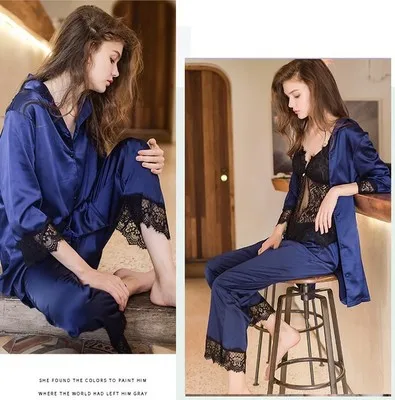 Новинка 2018 женские сексуальные кружевные шелковые пижамные комплекты в стиле