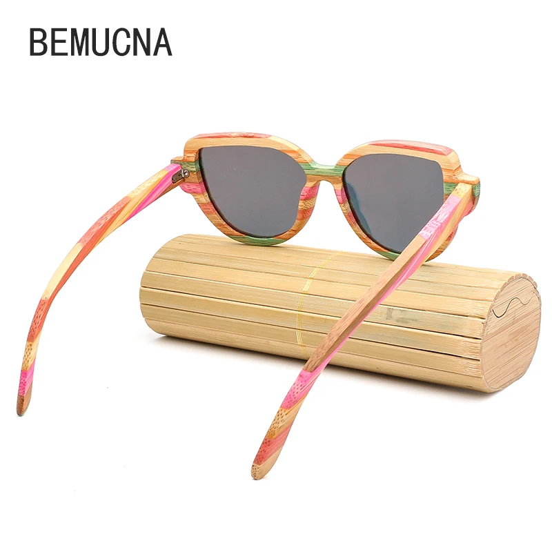 BEMUCNA 2018 новые очки Женщины дерево Мода красочные Бамбук-деревянные bamboo кошачий