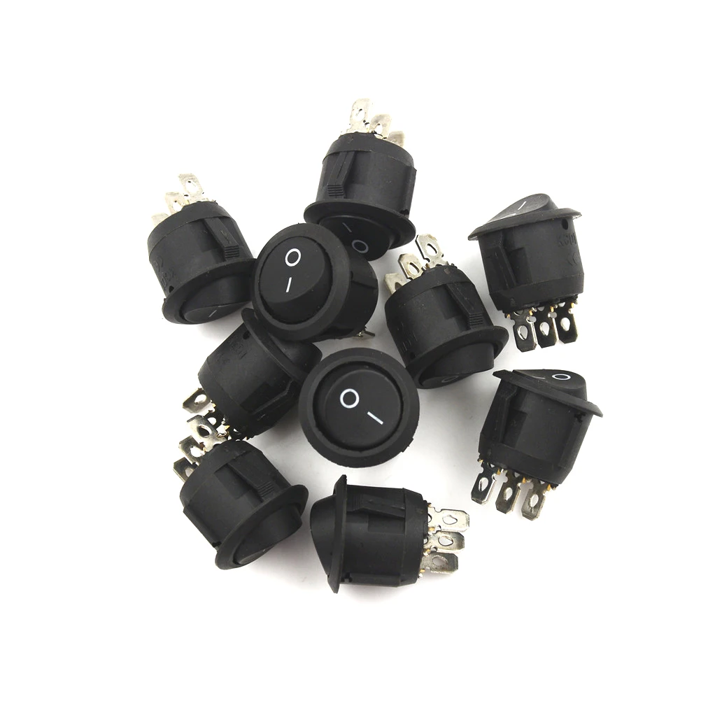 10 шт. кулисный переключатель 6A 250V10A 125V ON/OFF на кнопках в черном цвете 3 pin Круглый