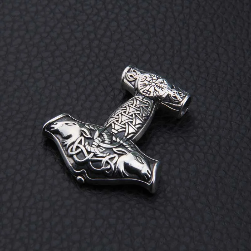 Настоящее серебро 925 проба Viking Goat Viking Thor hammer ожерелье с подвеской из натуральной кожи в подарок