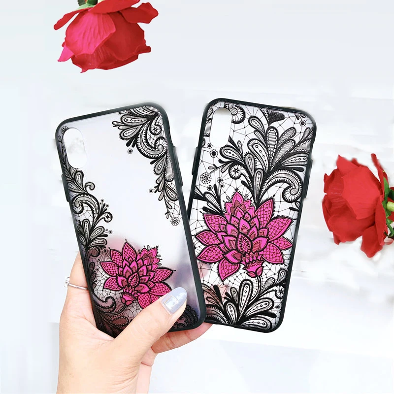 Кружевной чехол с розой для iphone XS Max X 10 6 6S Plus тонкий цветами 8 7 5 5S se XR s
