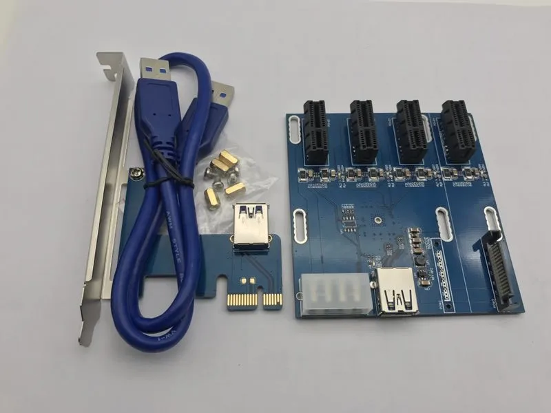 Новый Синий PCIe от 1 до 4 PCI express 1X слоты Райзер карта Mini ITX к внешнему слота e адаптер