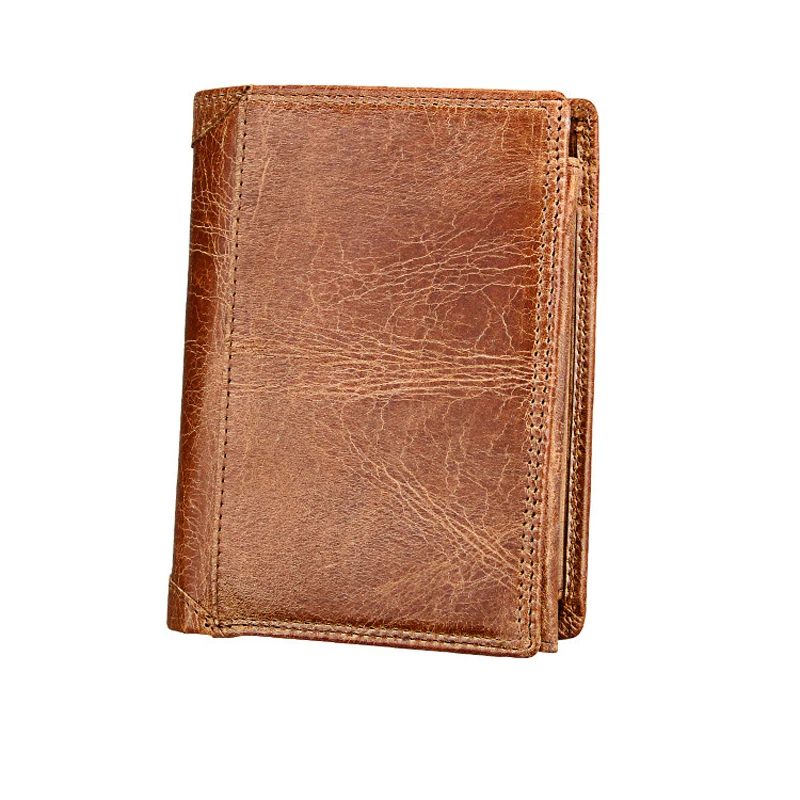 Men's Wallet Anti-theft Brush Anti-RFID Cow Leather Multi-function Vertical Purse | Багаж и сумки