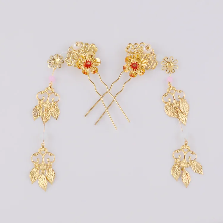Золотой розовый цветок с кисточками hairstick серьги китайская Невеста Свадебные украшения для волос